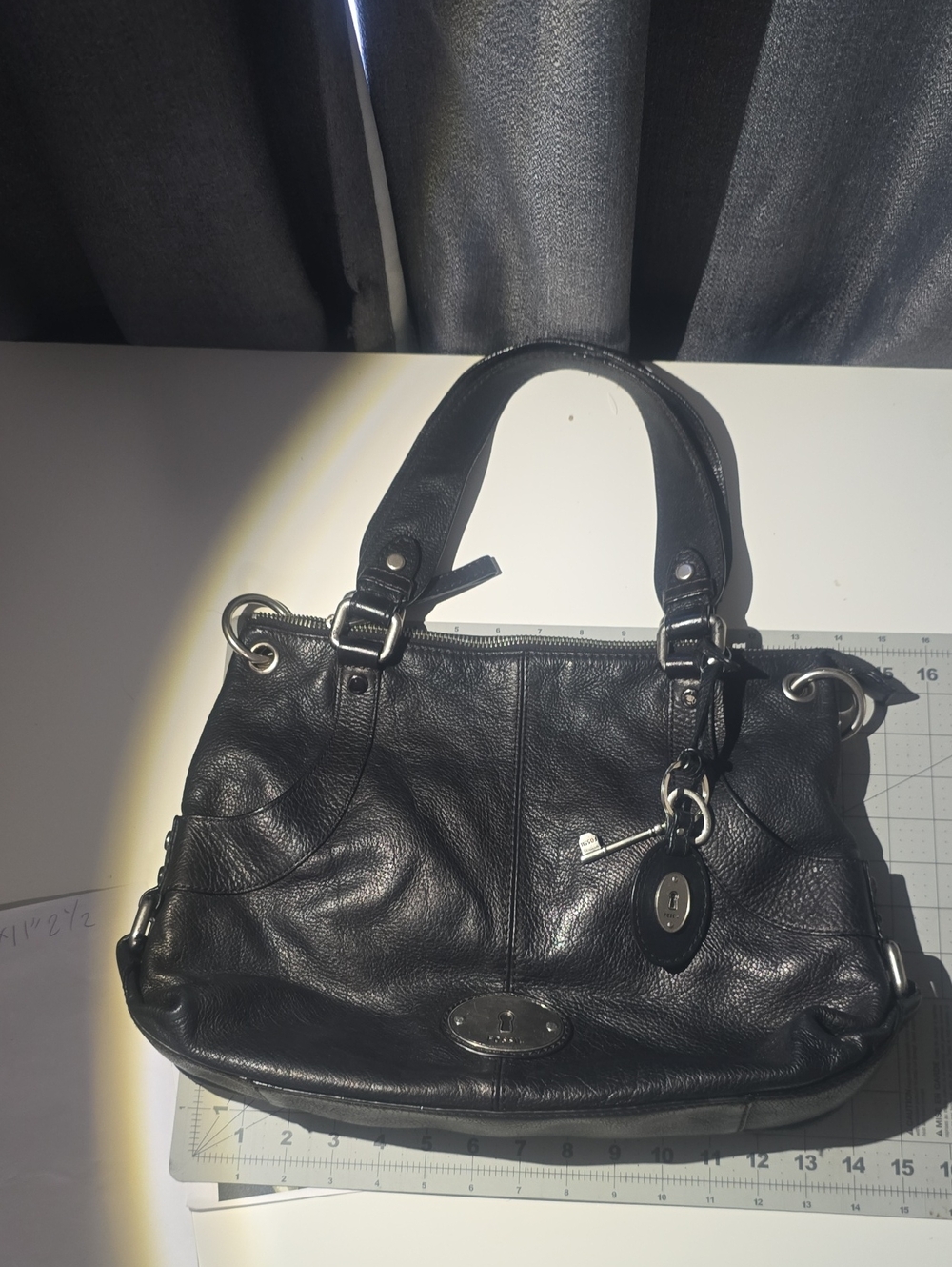 Classic Fossil Black Leather Tote Handbag